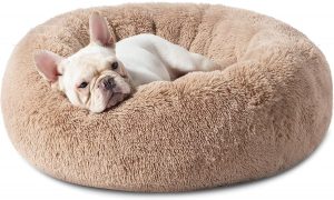 Bedsure Calming Donut Dog Bed - Plush Faux Fur