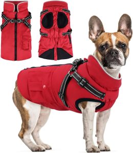 Dog Winter Coat with Harness | Dog Jacket Waterproof with Zipper and Fleece